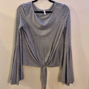 Elan Blue and White Striped Long Sleeve Top